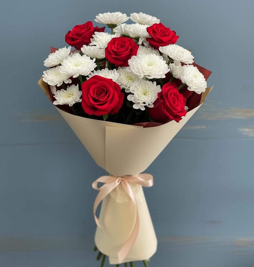 Букет цветов из: Розы и Хризантемы в Нововаршавке