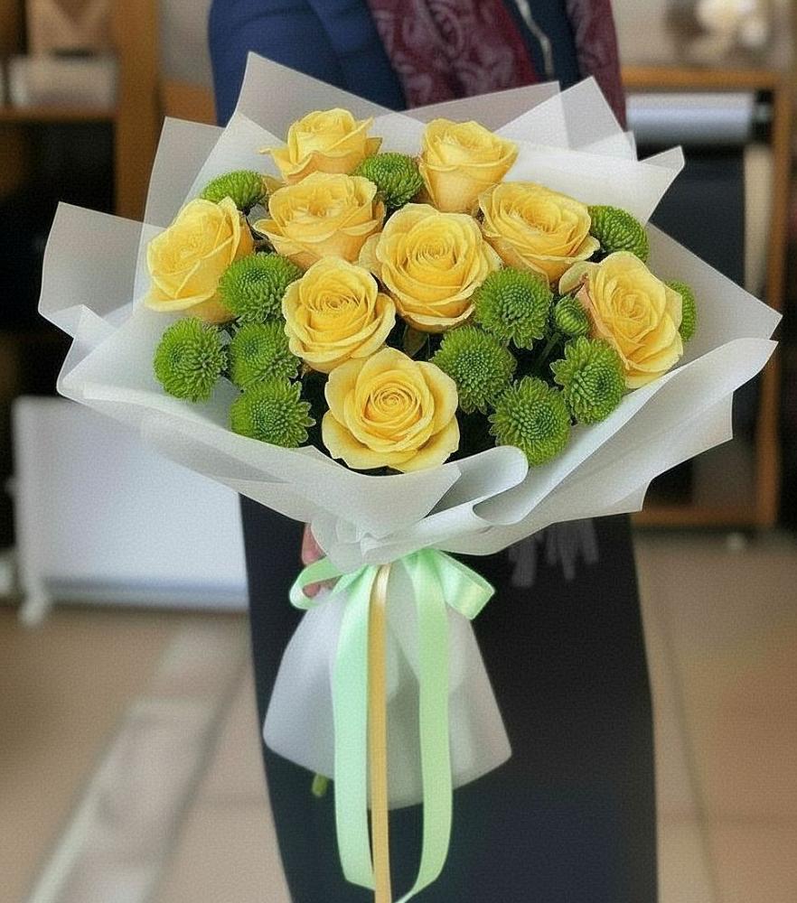 Букет цветов из: Хризантемы и Розы в Нововаршавке