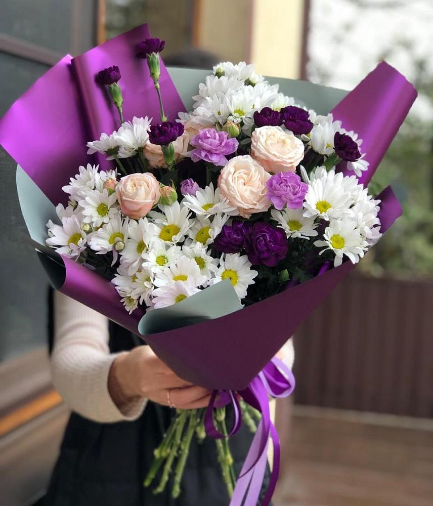 Букет цветов из: Хризантемы, Гвоздики и Розы в Нововаршавке