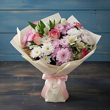 Букет цветов из:  Хризантемы, Альстромерии и Розы #REPLACE_PRED# Нововаршавке