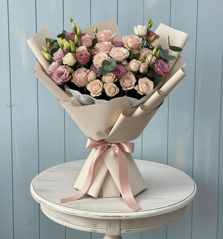 Букет цветов из: Розы и Лизиантусы в Нововаршавке