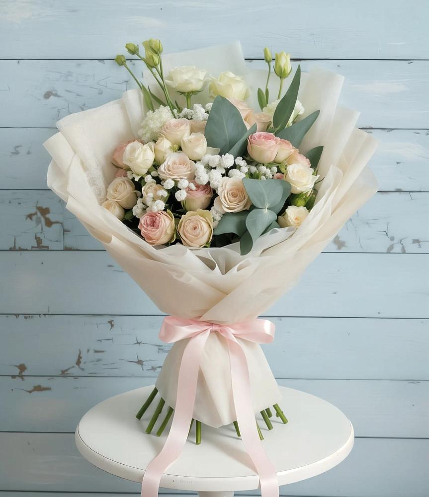 Букет цветов из: Розы и Лизиантусы в Нововаршавке